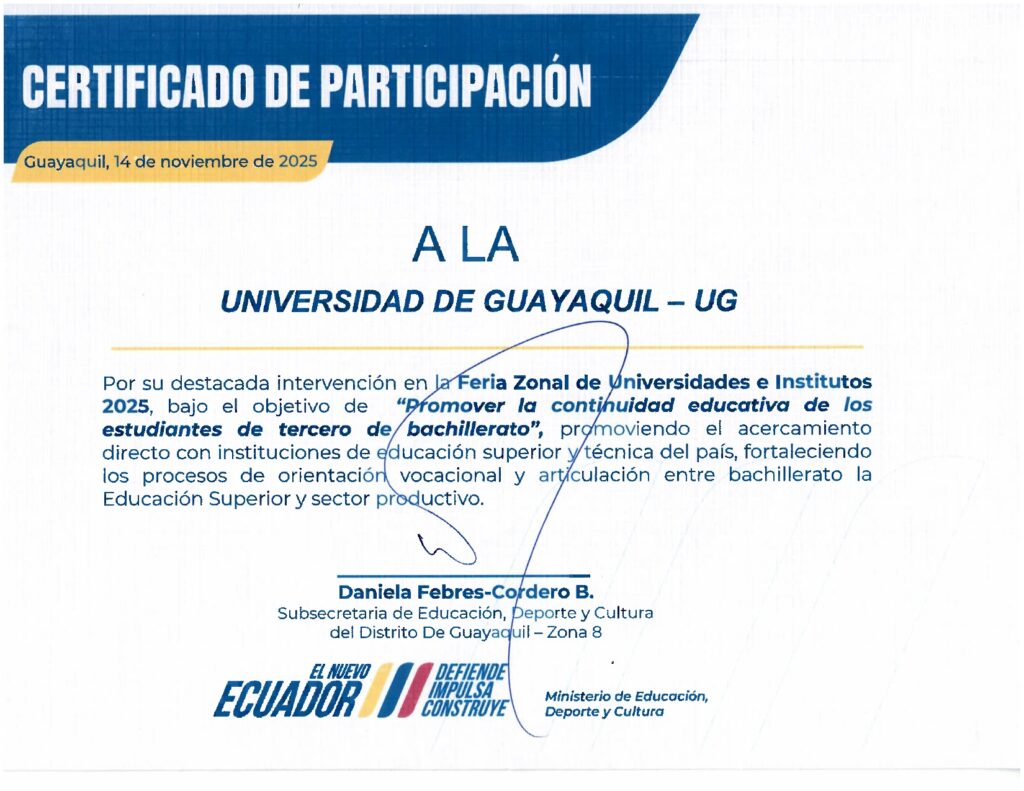 Stand institucional de la Feria Zonal 2025 – Universidad de Guayaquil en el Centro Cívico